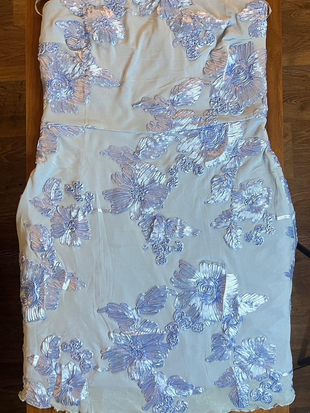 Strapless Light Blue Floral Appliqué Mini Dress - Picture 9 of 15
